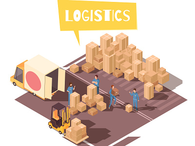 Peoples in warehouse composition illustration isometric logistics vector