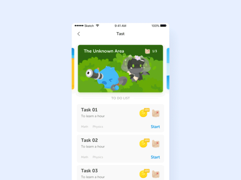 Task System Page animation app clean comic cute illustration lovely nice school study ui ux
