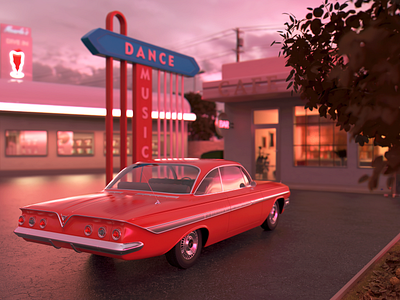 Back to the past 3d c4d car chevrolet dance redshift