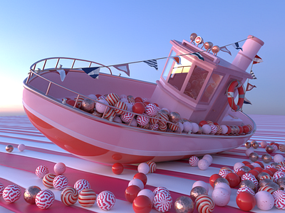 Sugar boat balls boat c4d redshift ship