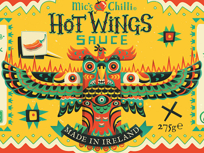 Hot Wings american bird chicken chilli folkart fun hotsauce indians label native packaging totem wings