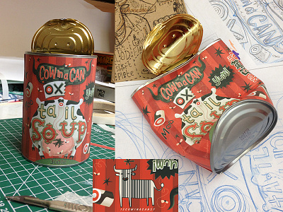 'COW in a CAN' Ox Tail Soup packaging can cow in a can design exhibition illustration illustrative design just for fun label oxtail soup packaging show tin