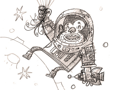 Monkey balloon helmet monkey pencil rocket sketch space