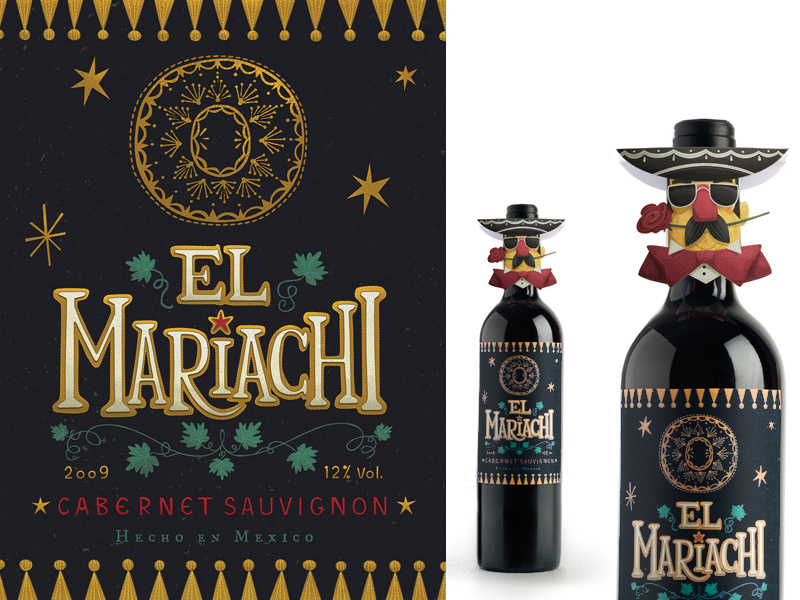El Mariachi Label and Neck-hangers packaging illustration design graphic design mexico mexican wine label sombrero fun