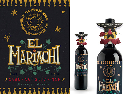 El Mariachi Label and Neck-hangers design fun graphic design illustration label mexican mexico packaging sombrero wine