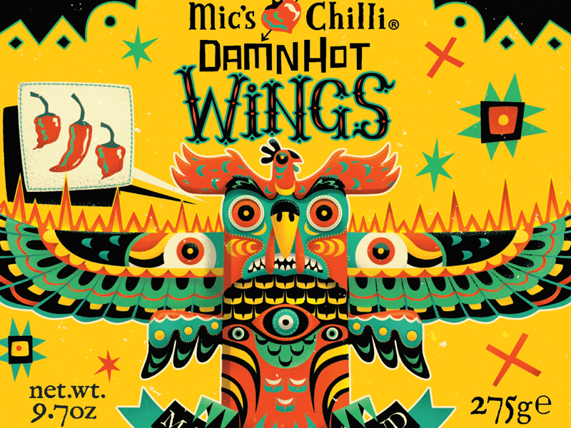 Damn hot wings hot sauce illustration packaging