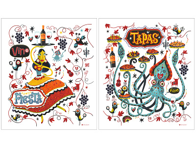 Tapas Trail 2 dancer firsta flamenco grape hand drawn type hand lettered illustrated illustration squid tapas wine