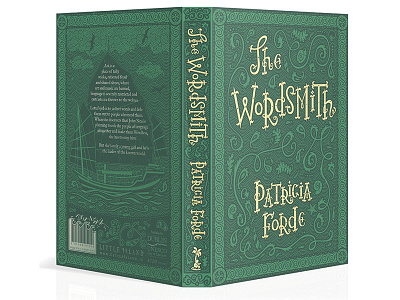 Jacket: The Wordsmith book cover design fun hand drawn type hand lettering illustrated barcode illustration jacket limited palette pattern sea