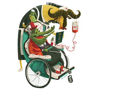 The Caregiver anthropomorphic blood carer fun illustration nurse offf stevesimpson wheelchair wildebeest