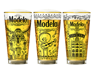 Limited Edition Modelo Beer Glass beer design folk art glasses illustrated illustration mexican mexico music