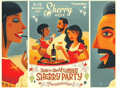 New artwork for #Sherryweek alcohol bar drink fun illustrated illustration people poster sherry spain tapas