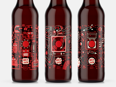 Red Button Brew aliens beer brewing dance design graphic design illustration label music packaging process space