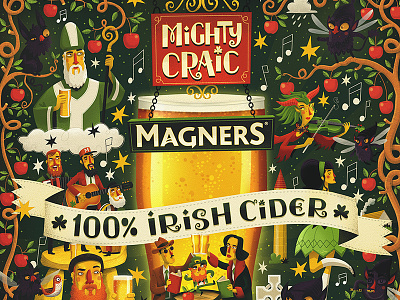 Mighty Craic cider hand lettering illustrated illustration illustrator ireland irish leprechaun whimsical