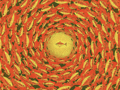 Swim for the Light fish fun illustrated illustration illustrator limited palette retro shoal vintage