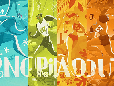 Seasonal Running Circuit athletes branding fun graphic hand lettering illustration limited palette running seasons