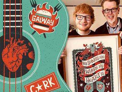 Ed Sheeran ed sheeran fun guitar heart illustrated illustration ireland limited palette music phoenix poster screen print