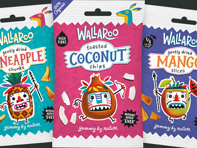Wallaroo Packaging Design character food fruit fun graphic design hand lettering illustration kids packaging design snacks