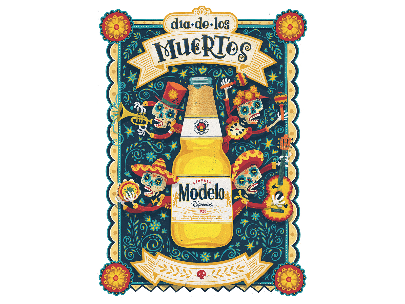 Artwork - Day of the Dead - Modelo USA character day of the dead dia de los muertos drawing hand drawn type hand lettering illustration skeleton skull