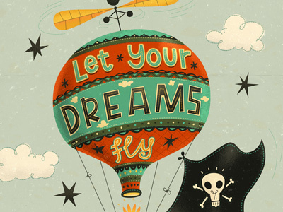 Let Your Dreams Fly - detail 2 air illustrated illustration skull sky steampunk