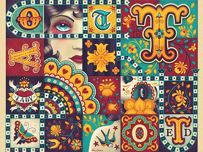 Tattooed Lady affinity designer folk art hand lettering illustration ipad pattern tattoo tiles