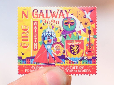 Irish Stsmp city culture design fun illustrated illustration postage stamp