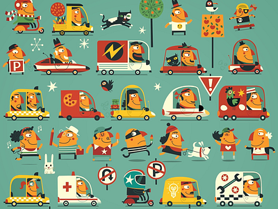 Rush Hour busy cars characters fun illustration people road signs street traffic