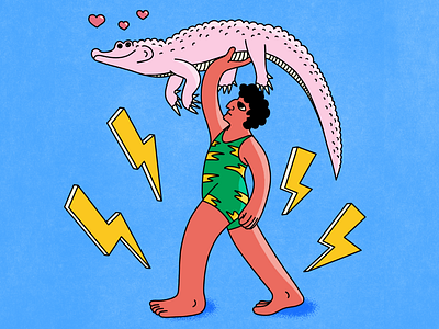 Working out art character character design color crocodile gator illustration love pattern people pink sport