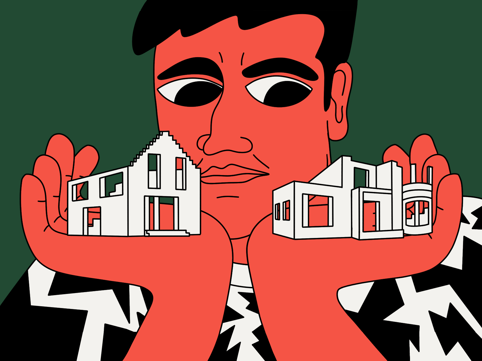 My sons are like unfinished houses color editorial illustration father gif guy illustration metaphor pattern people иллюстратор
