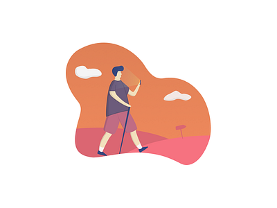 Modern traveler - POI illustration character clouds flat illustration modern nature orange phone red sky tech