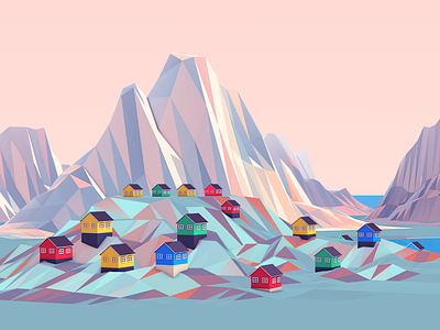 Greenland_01 3d colorful greenland illustration landing landscape lowpoly mountains sunset tundra