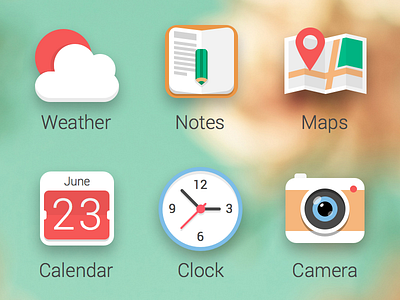 Icons concept android calendar camera clock flat icons iconset maps notes photo rom weather