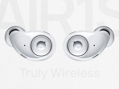 AIR1S: Truly Wireless Headphones. Product Visualisation. 3d brand branding button clean earphones glow gray headphone headphones led logo minimal product reflection render simple white wireless