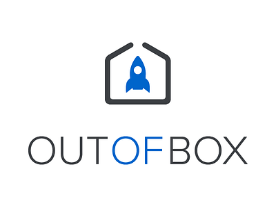 "OUT OF BOX" logo v2 blue box branding icon logo proxima nova rocket