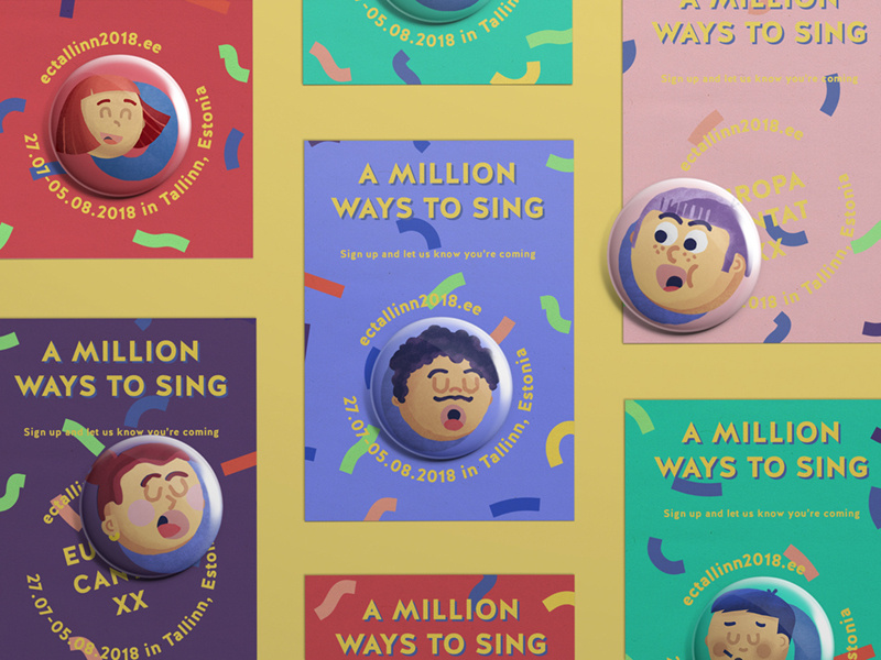 Europa Cantat pin invitation merch singing illustration festival face choir character