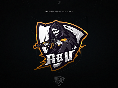 Mascot logo for "Rev" design esports gaming gun illustration mascot logo skull
