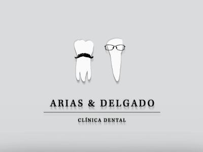 Arias & Delgado brand dental clinic glasses logo moustache tooth