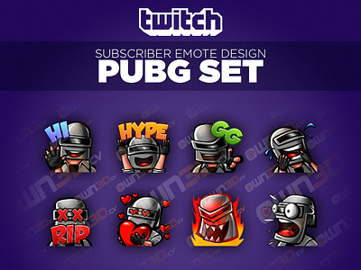 Twitch Sub Emotes PUBG Character Set character character design design emoji emojis emote emotes icon illustration pubg streamer subemote twitch twitch design twitchemote vector