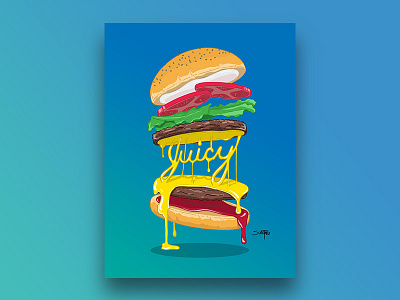 Juicy burger illustration typography