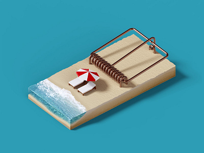 Its A Trap 3d model beach graphic design illustration isometric vacation