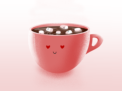 morning cup of coffee brushes cartoon chocolate coffe cup cute hearts marshmallow morning mug pink procreate