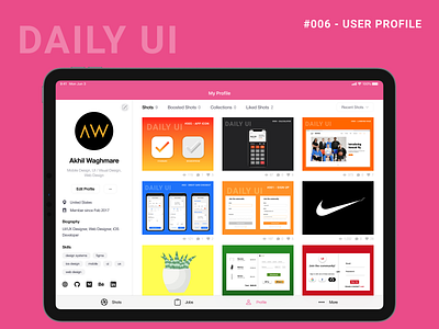 Daily UI Challenge 006 - User Profile dailyui dailyui 006 dribbble figma ipad ipad pro profile profile page tablet user profile