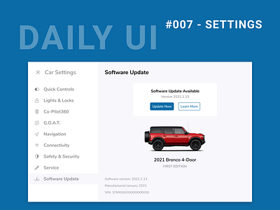 Daily UI Challenge 007 - Settings car car ui dailyui dailyui 007 figma ford settings settings ui