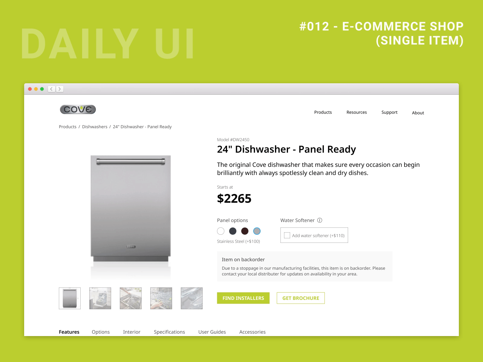 Daily UI Challenge 012 - E-Commerce Shop (Single Item) dailyui dailyui 012 dishwasher ecommerce figma principle product page subzero webdesign