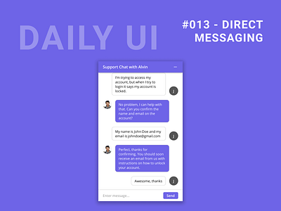 Daily UI Challenge 013 - Direct Messaging chat chat ui customer support dailyui dailyui 013 figma message webdesign