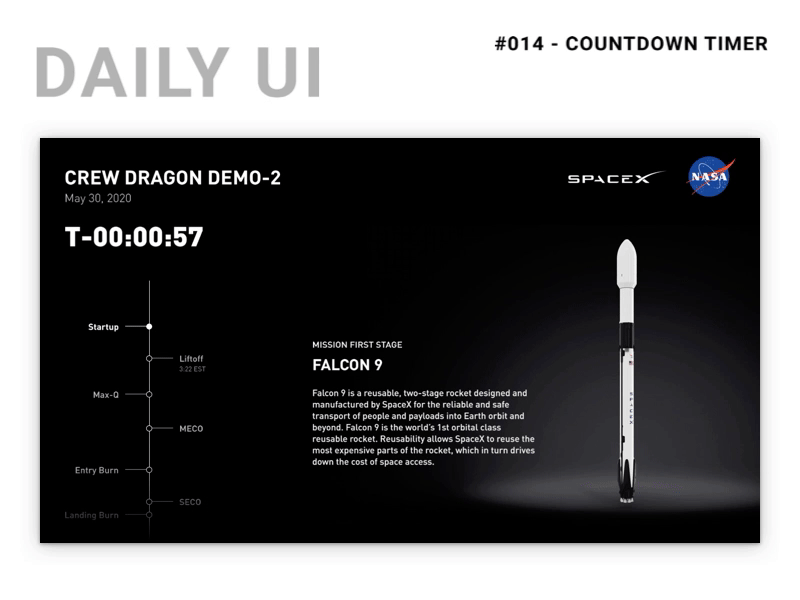 Daily UI Challenge 014 - Countdown Timer countdown countdown timer dailyui dailyui 014 figma principle rocket launch spacex