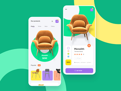 Furniture e commerce ios mobile app android button buy buyer chair ecommerce furniture app furniture store green ios product shop shopping store ui