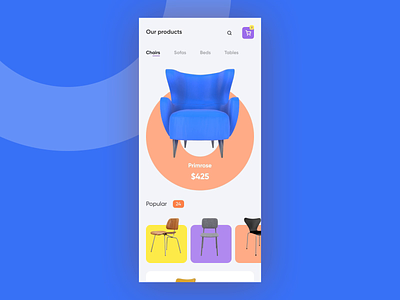 Furniture e commerce interaction 3d aep after effect animation app app ui chair colorful concept design furniture app interaction design microinteraction online shop shop ui