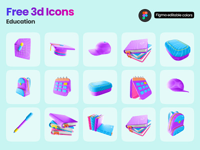 Free Education Icons 3d blender branding education elearning figma figma community free icon icon pack icons trendy icon ui ux