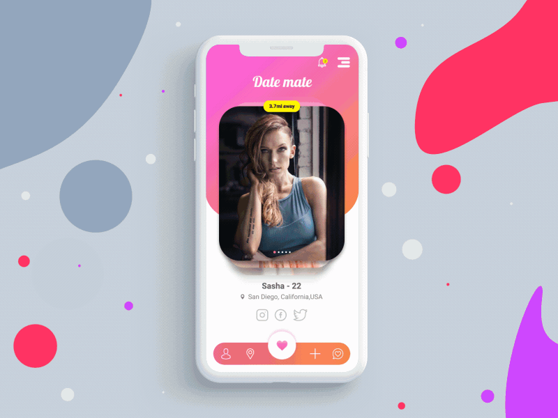 Dating App ui ae aftereffects animated gif animation app app interaction app ui colorful concept design microinteraction pink ui uidesign userinterface
