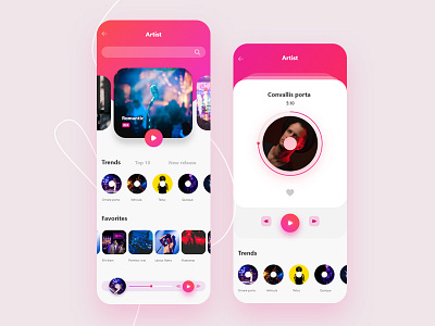 Music app ui app color colorful concept mobile mp3 music pink player shot ui ux xd